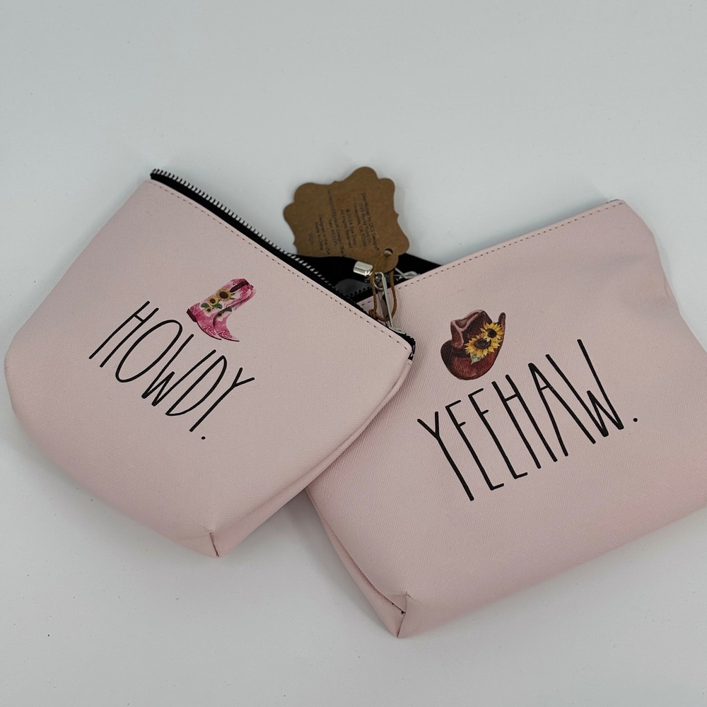 Rae Dunn Cosmetic Bags Set 2pc Womens OS Blush Pink Howdy Yeehaw Western Cowgirl